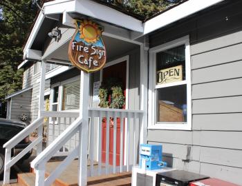 front of fire sign restaurant 